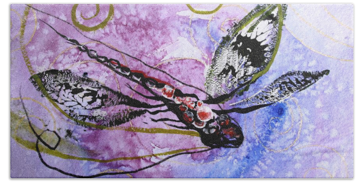 Dragonfly Hand Towel featuring the painting Abstract Dragonfly 6 by J Vincent Scarpace
