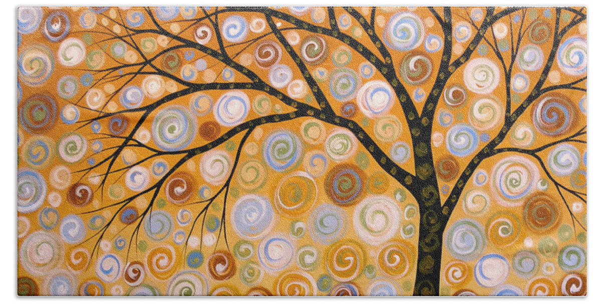 Nature Hand Towel featuring the painting Abstract Modern Tree Landscape DREAMS OF GOLD by Amy Giacomelli by Amy Giacomelli