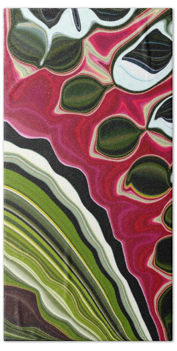 Green Bath Towel featuring the painting Abstract Seed Pods by Renate Wesley