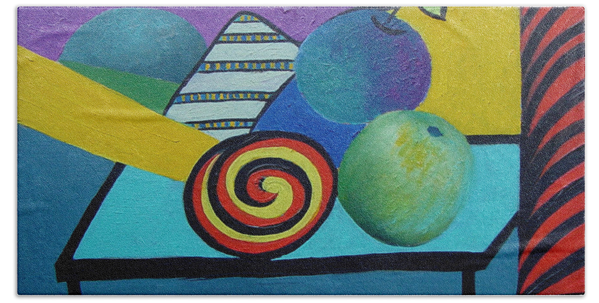 Abstract Hand Towel featuring the painting Abstracted Apples by Karin Eisermann