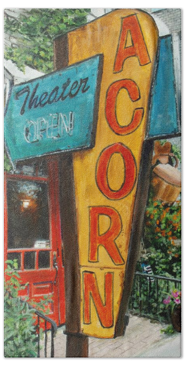Americana Bath Towel featuring the painting Acorn Theater by William Brody