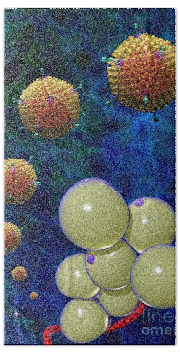 36 Hand Towel featuring the digital art Adenovirus 36 and Fat Cells by Russell Kightley
