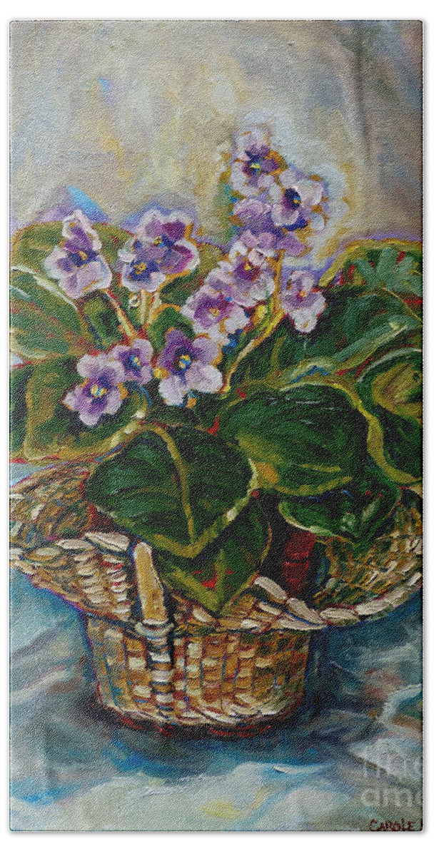 African Violets Bath Towel featuring the painting African Violets by Carole Spandau
