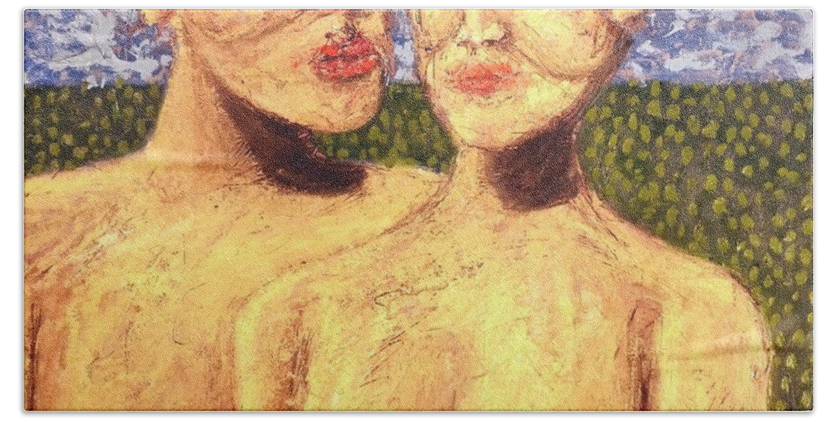 � Bath Towel featuring the painting After The Kiss by JC Armbruster