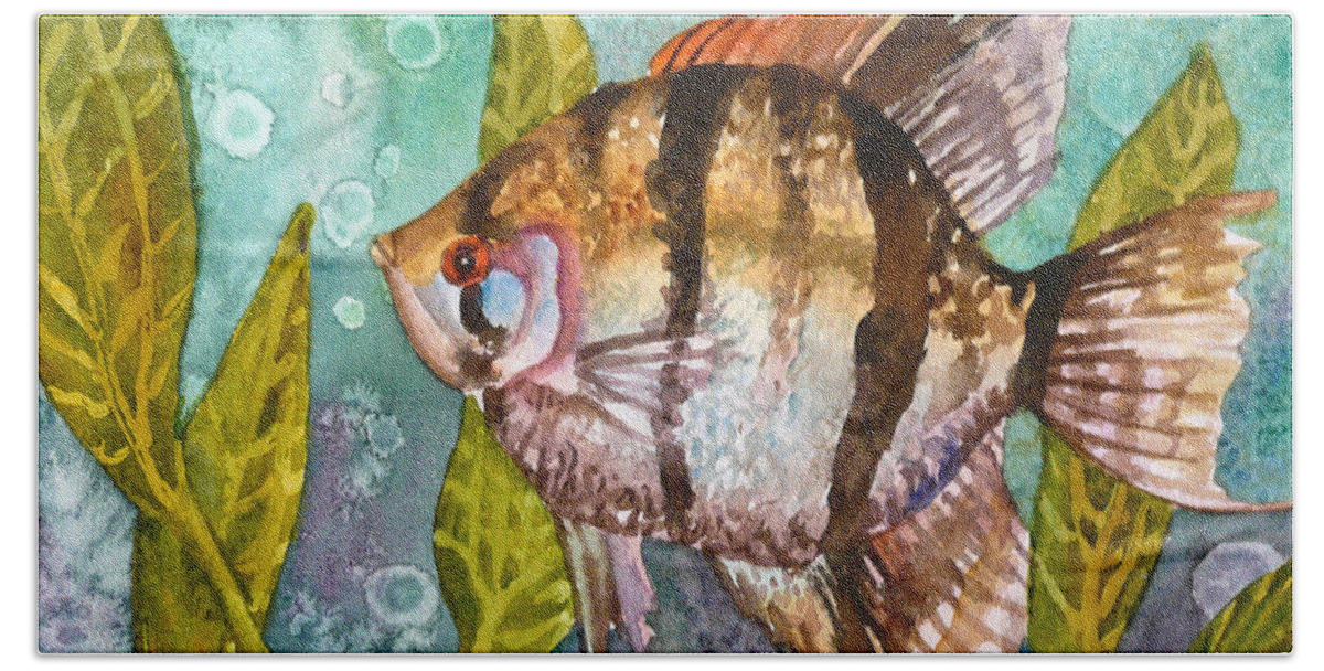 Angelfish Painting Hand Towel featuring the painting Angelfish by Anne Gifford