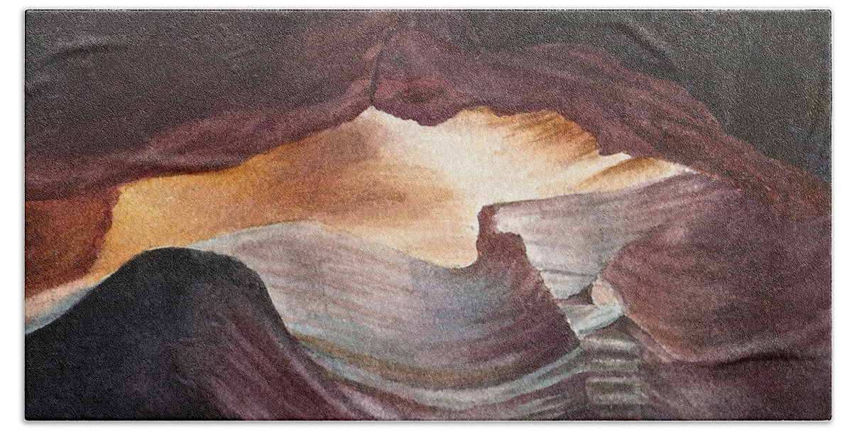 Slot Canyon Hand Towel featuring the painting Antelope Canyon Watercolor by Frank SantAgata