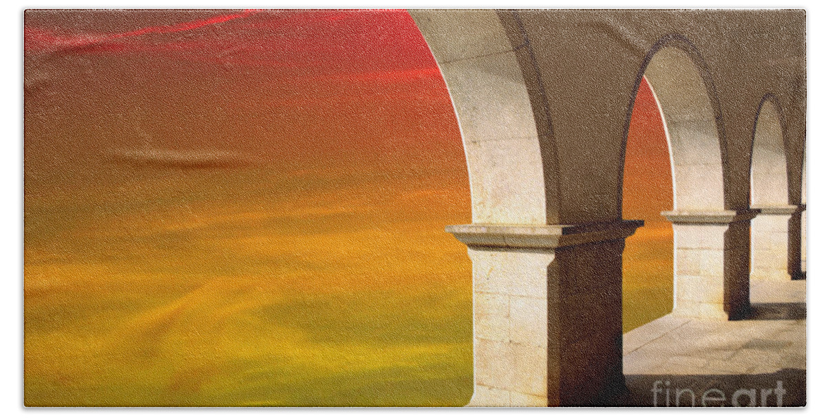 Air Bath Towel featuring the photograph Arches at Sunset by Carlos Caetano