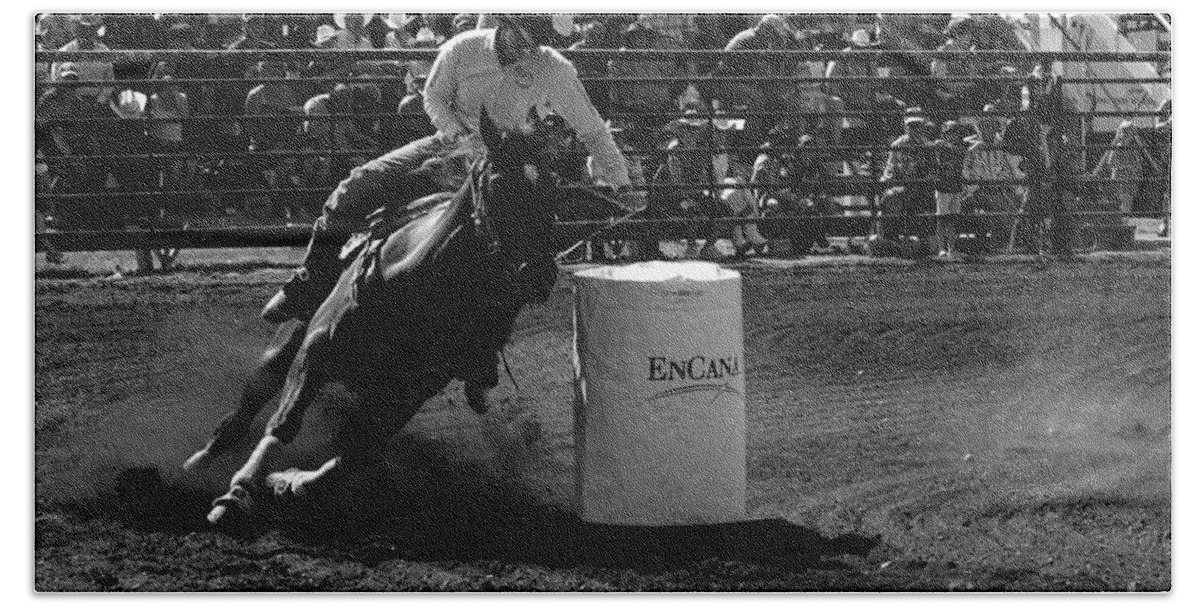 Rodeo Bath Sheet featuring the photograph Around the Barrel by Vivian Christopher