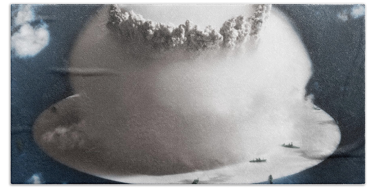Enhancement Bath Towel featuring the photograph Atomic Bomb Test Bikini Atoll 1946 by Photo Researchers
