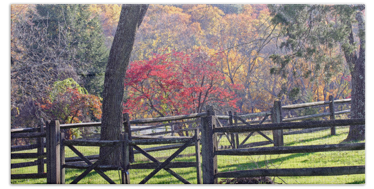 Autumn Hand Towel featuring the photograph Autumn Fences by David Rucker