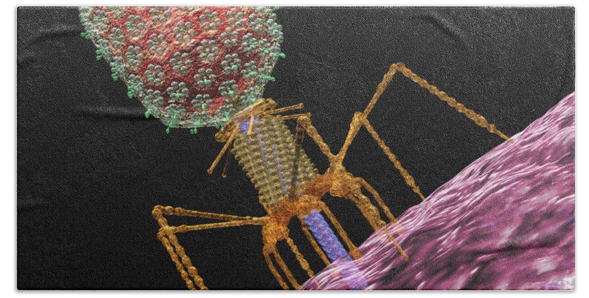 Bacteria Hand Towel featuring the digital art Bacteriophage T4 Injecting by Russell Kightley