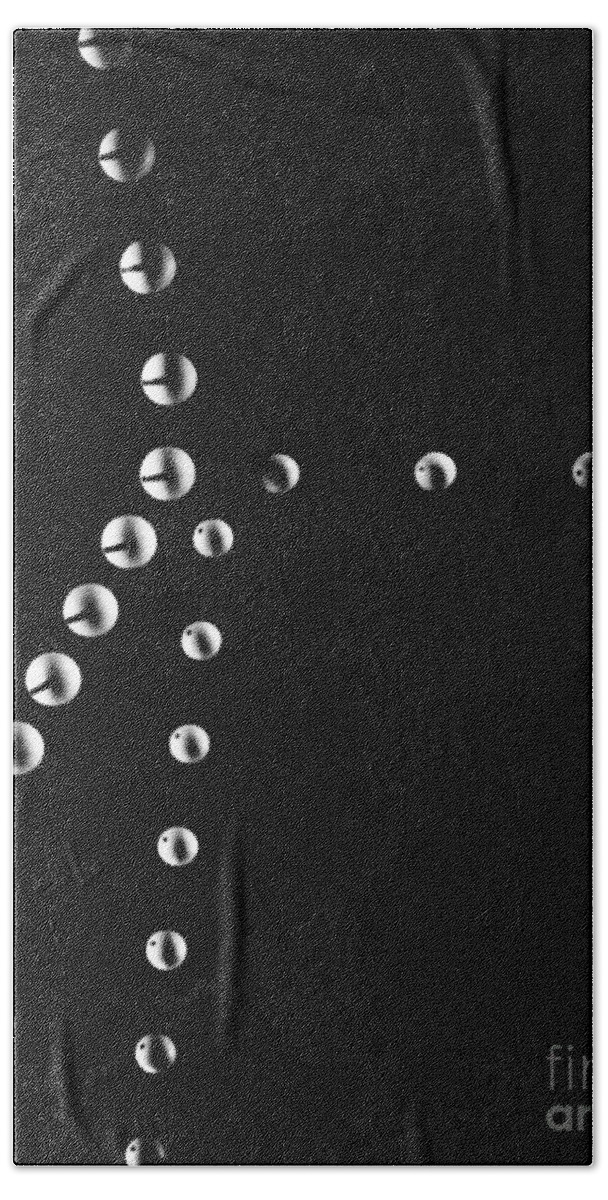 Motion Bath Towel featuring the photograph Balls In Motion Colliding by Berenice Abbott