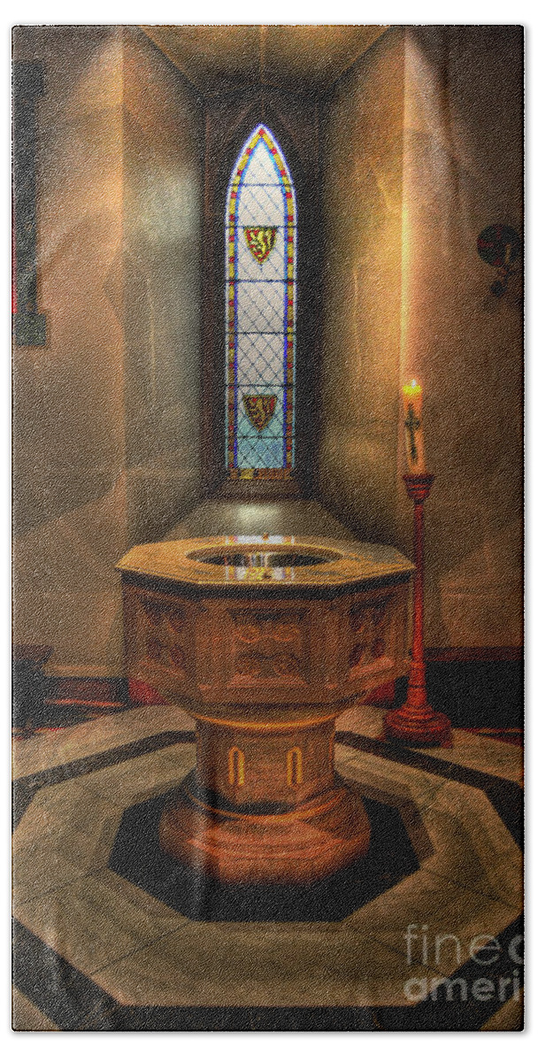 Yhun Suarez Hand Towel featuring the photograph Baptismal Font - St Barnabas Cathedral Nottingham by Yhun Suarez