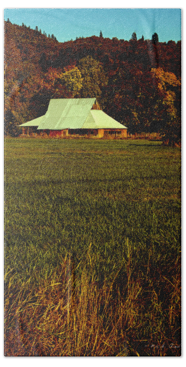 60s Hand Towel featuring the photograph Barn in the Style of the 60s by Mick Anderson