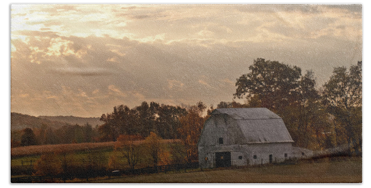 Barn In Warming Storm Bath Towel featuring the photograph Barn In Warming Storm by Randall Branham