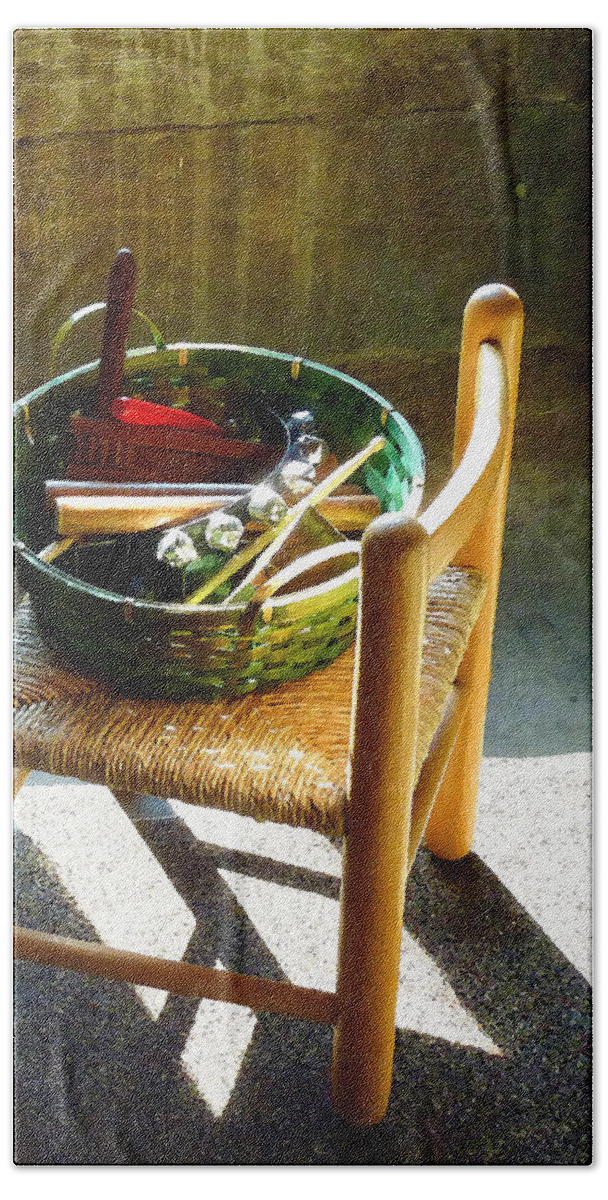 Bells Bath Towel featuring the photograph Basket of Toy Instruments by Susan Savad
