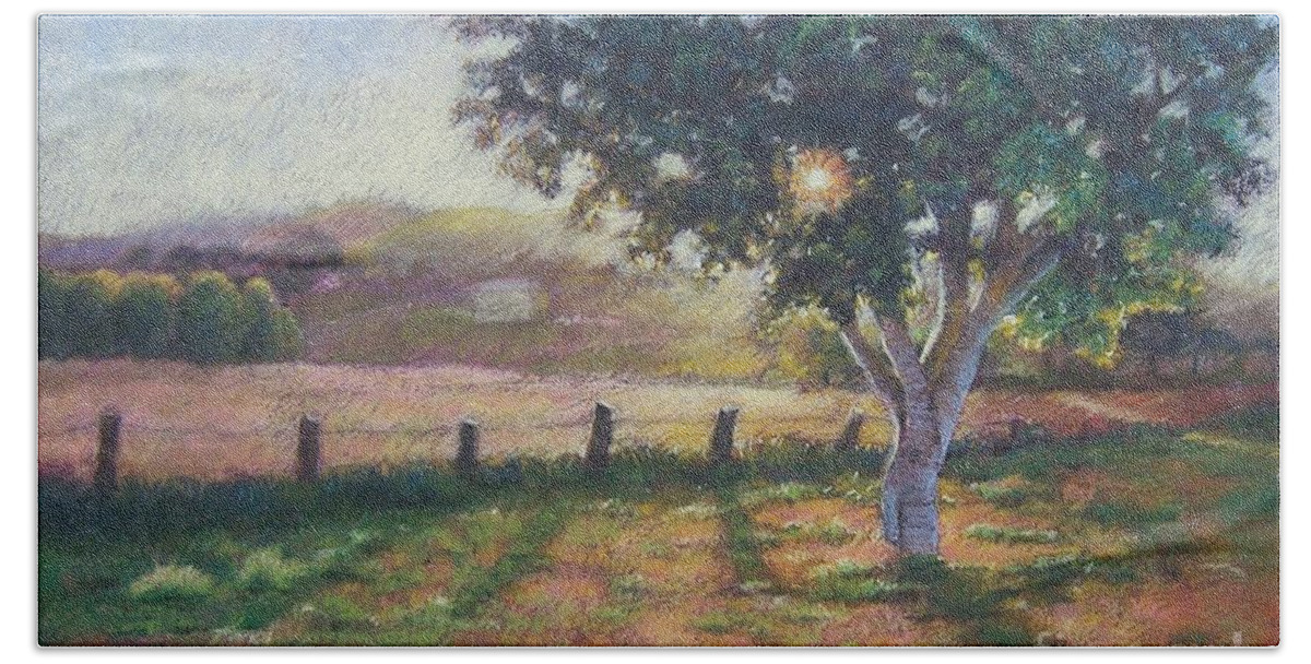 Landscape Hand Towel featuring the pastel Before It's Gone by Jan Lawnikanis