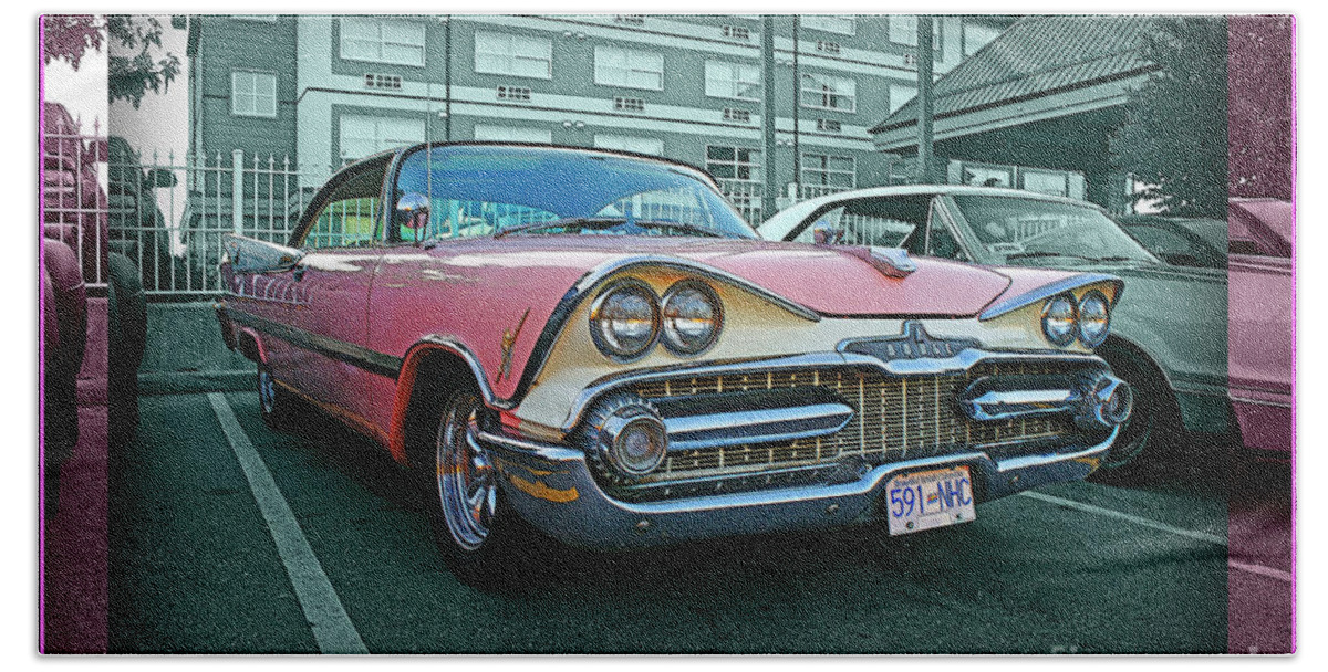 Old Cars Bath Towel featuring the photograph Big Pink Dodge by Randy Harris