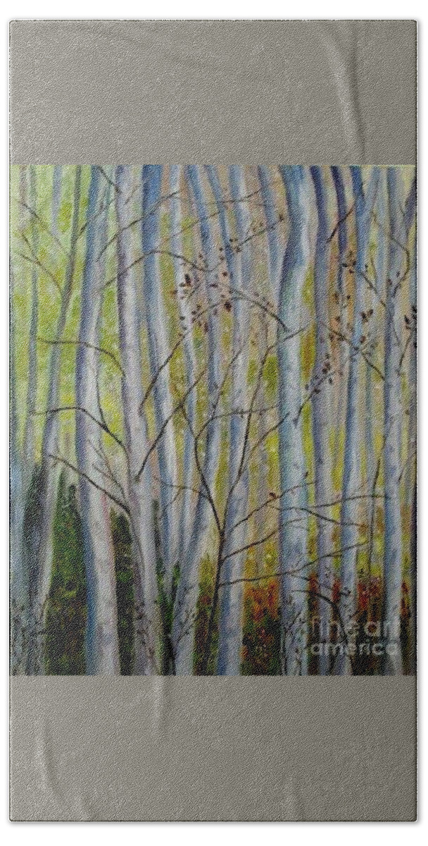 Birch Hand Towel featuring the painting Birch Forest by Julie Brugh Riffey