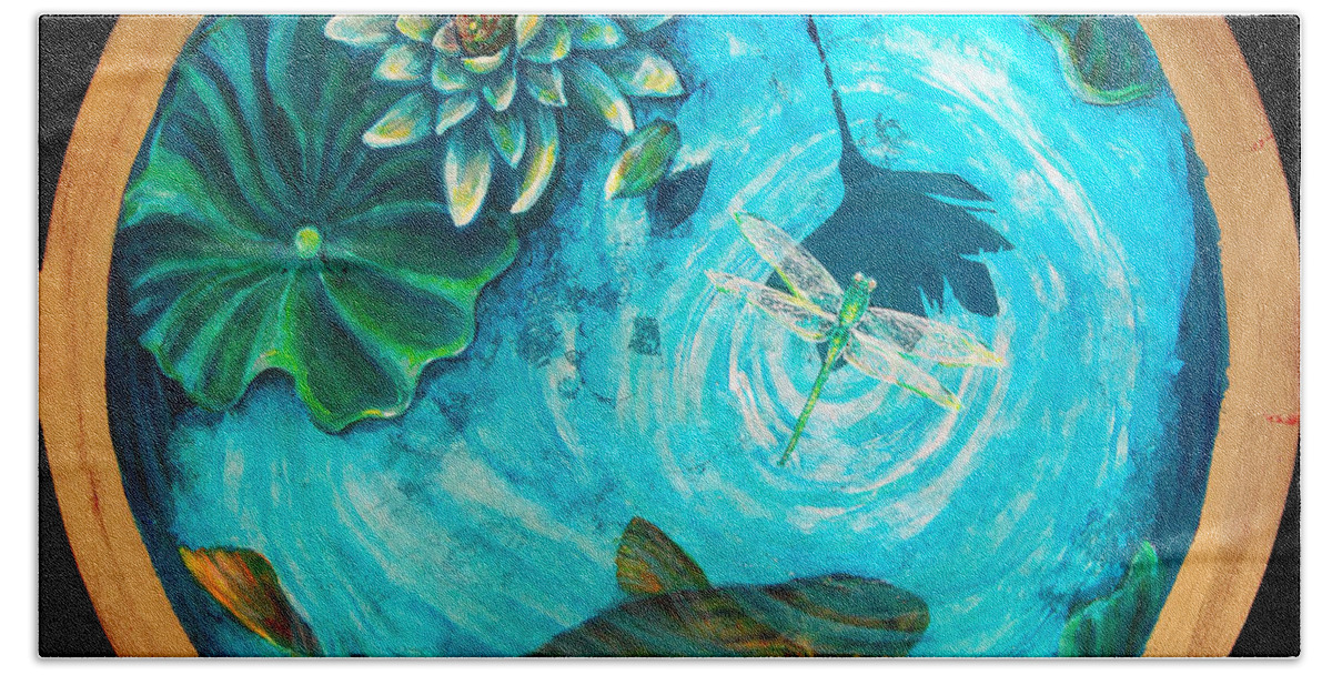 Koi Bath Towel featuring the painting Birdseye Dragonfly by Ashley Kujan