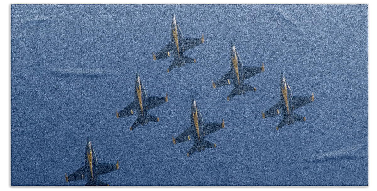 Airshow Hand Towel featuring the photograph Blue Angel Team by Sue Karski