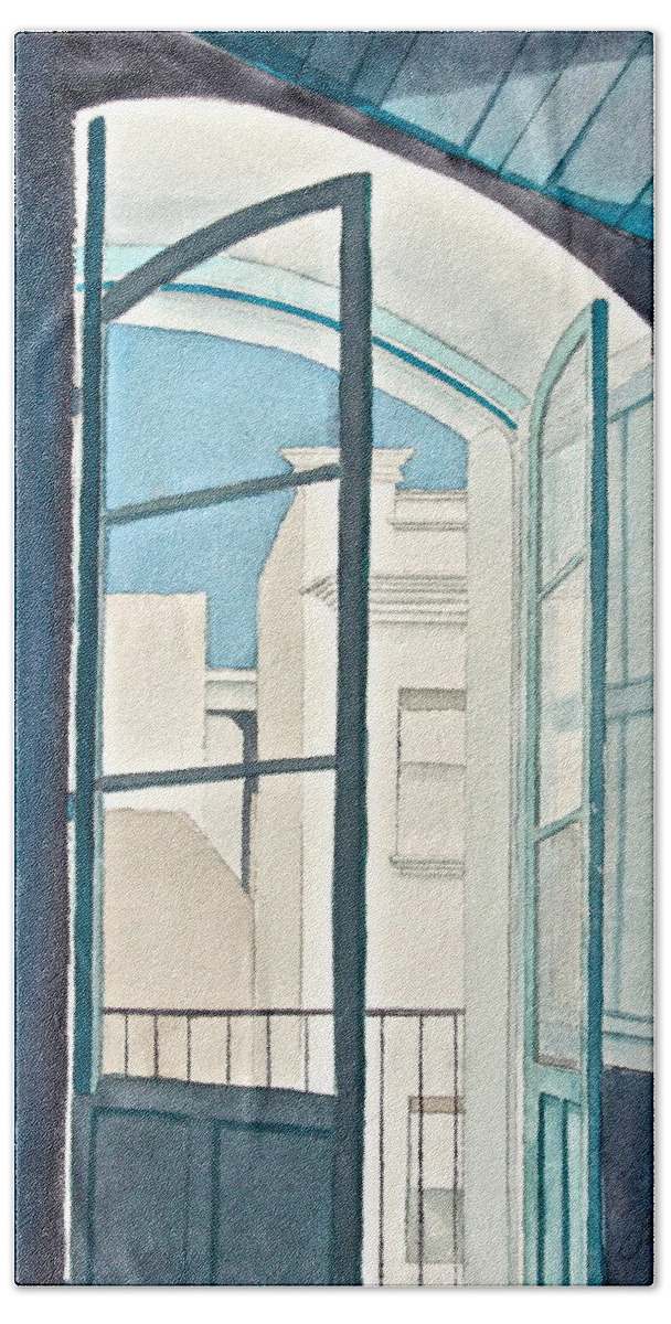 Blue Hand Towel featuring the painting Blue Open by Frank SantAgata