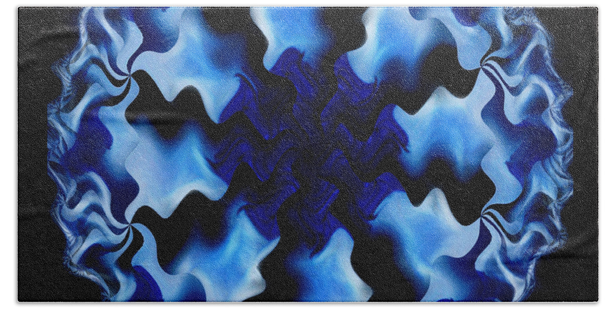Mandala Hand Towel featuring the digital art Blue Ripple by Danuta Bennett