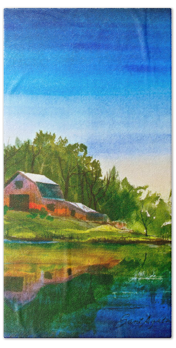 Blue Bath Towel featuring the painting Blue Sky River by Frank SantAgata