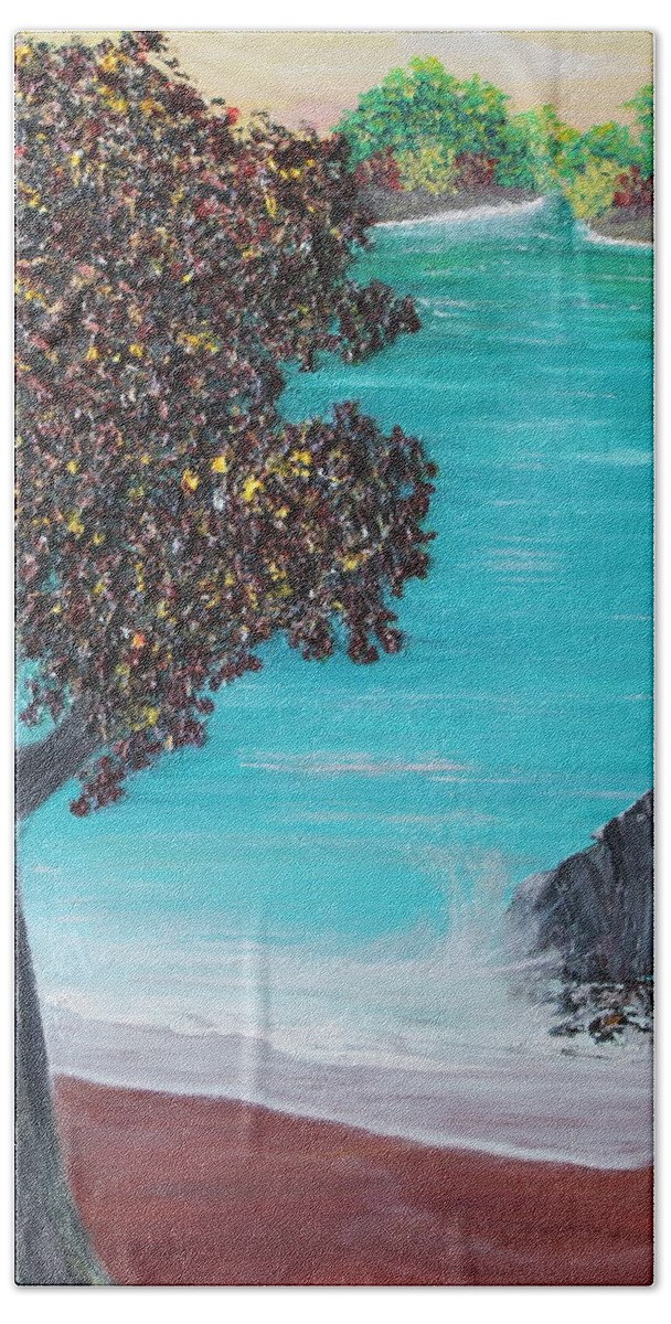 Ocean Bath Towel featuring the painting Blue Waters by Debbie Levene