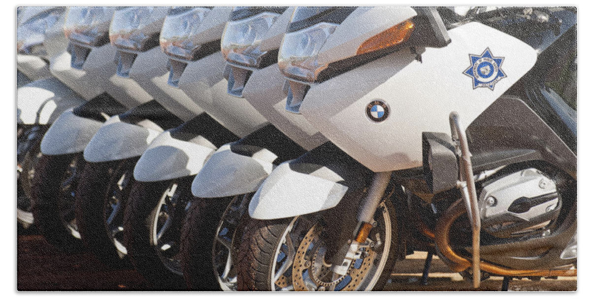 Bmw Police Motorcycles Hand Towel featuring the photograph BMW Police Motorcycles by Jill Reger