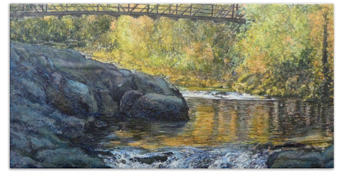 Boulder Hand Towel featuring the painting Boulder Creek by Tom Roderick