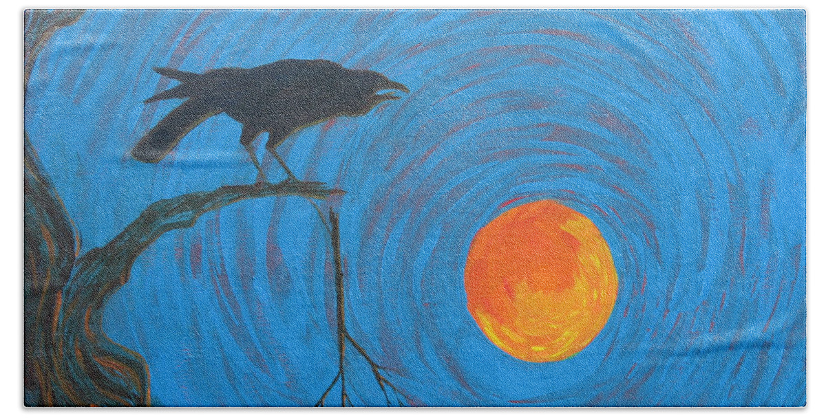 Crow Hand Towel featuring the painting Broken Branch by Jackie Irwin