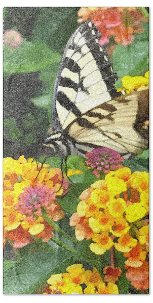 Butterfly Bath Sheet featuring the digital art Butterfly Dining BDWC by Jim Brage