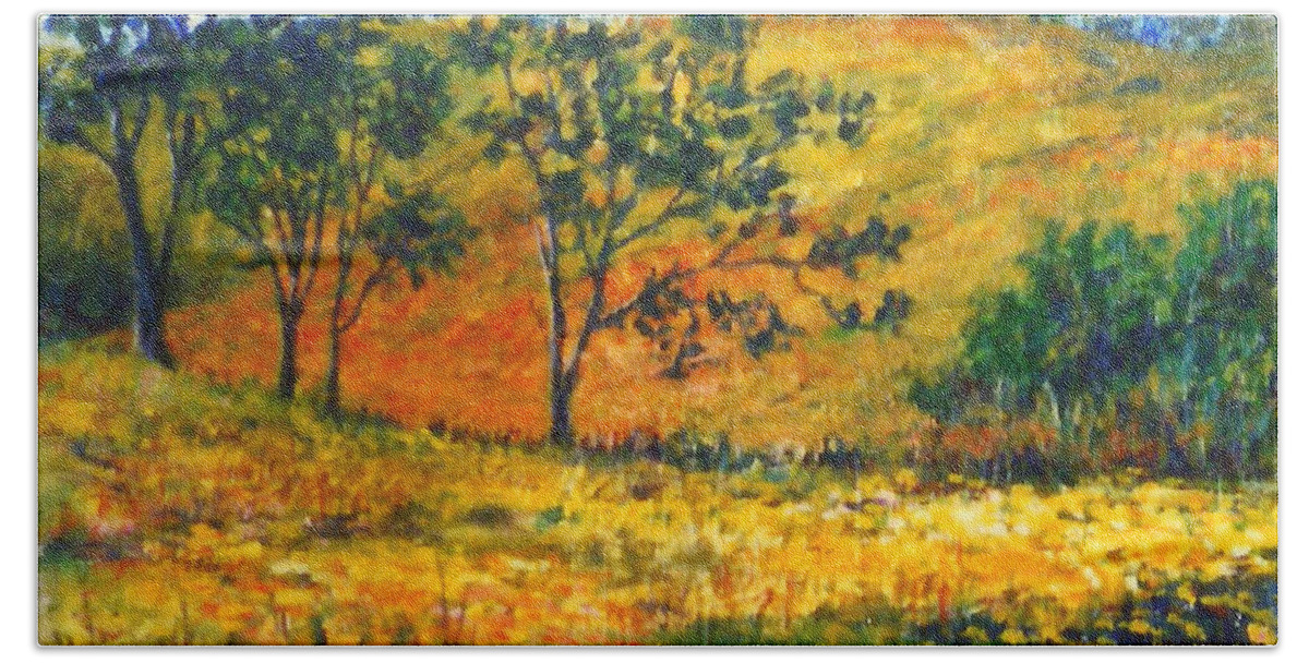 Fall Landscape Hand Towel featuring the painting California Fields by Lou Ann Bagnall