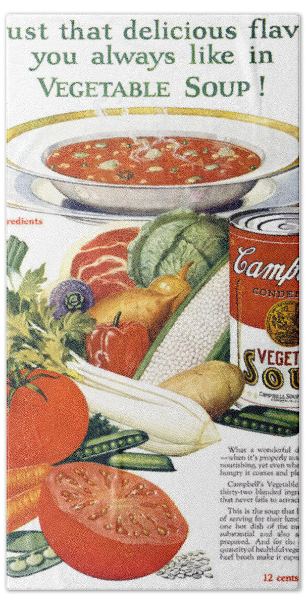 -domestic- Hand Towel featuring the photograph Campbells Soup Ad, 1926 by Granger