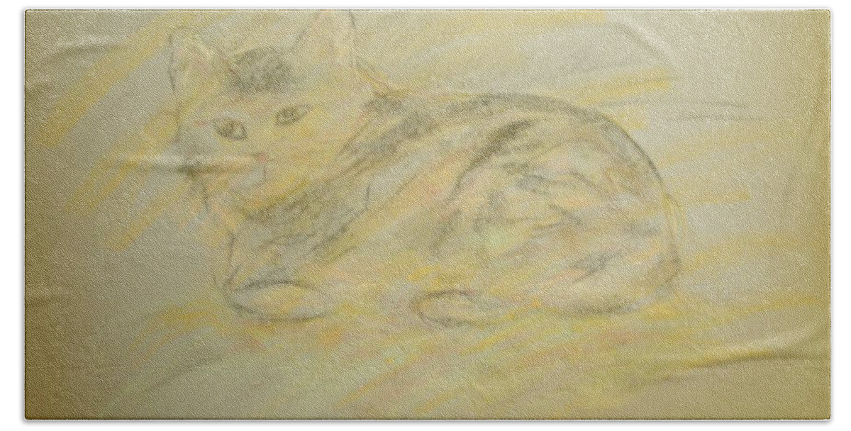 Cat Bath Towel featuring the pastel Cat Sketch 2 by Samantha Lusby