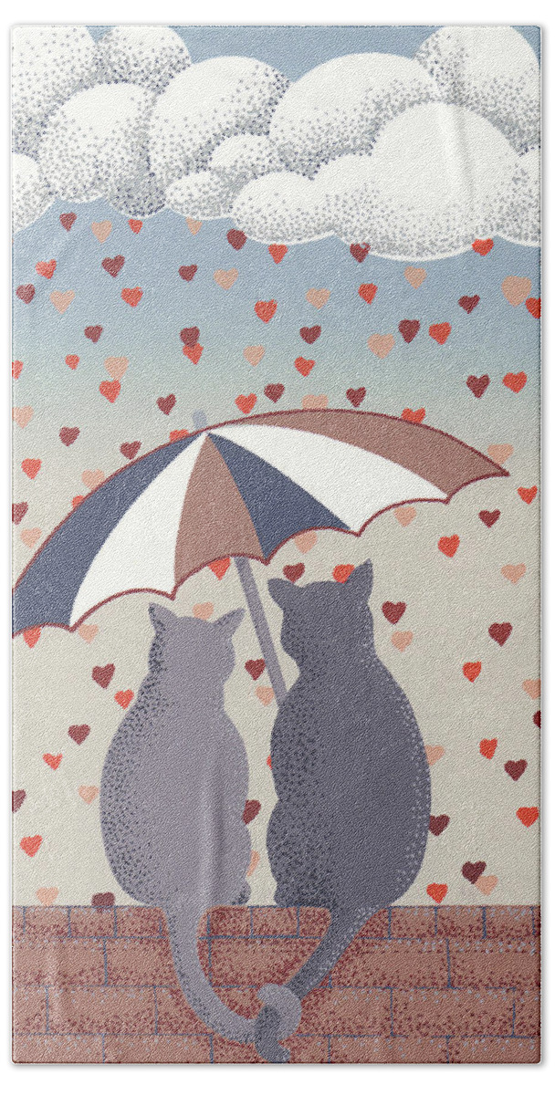 Cats Serigraph Hand Towel featuring the relief Cats in Love by Anne Gifford