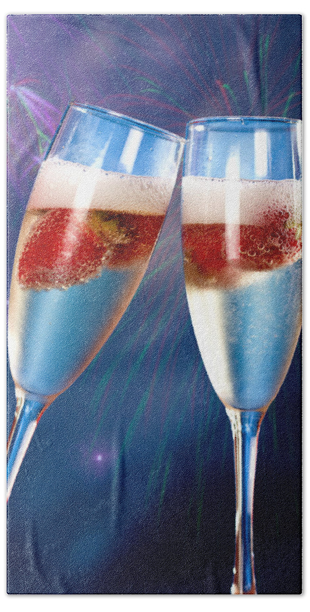 Champagne Hand Towel featuring the photograph Champagne and Strawberry by Juan Carlos Ferro Duque
