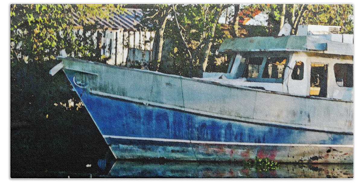 Fishing Boat Hand Towel featuring the photograph Chauvin LA Blue Bayou Boat by Lizi Beard-Ward