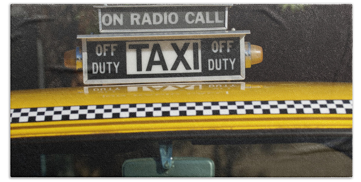 Checker Taxi Cab Hand Towel featuring the photograph Checker Taxi Cab Duty Sign 2 by Jill Reger
