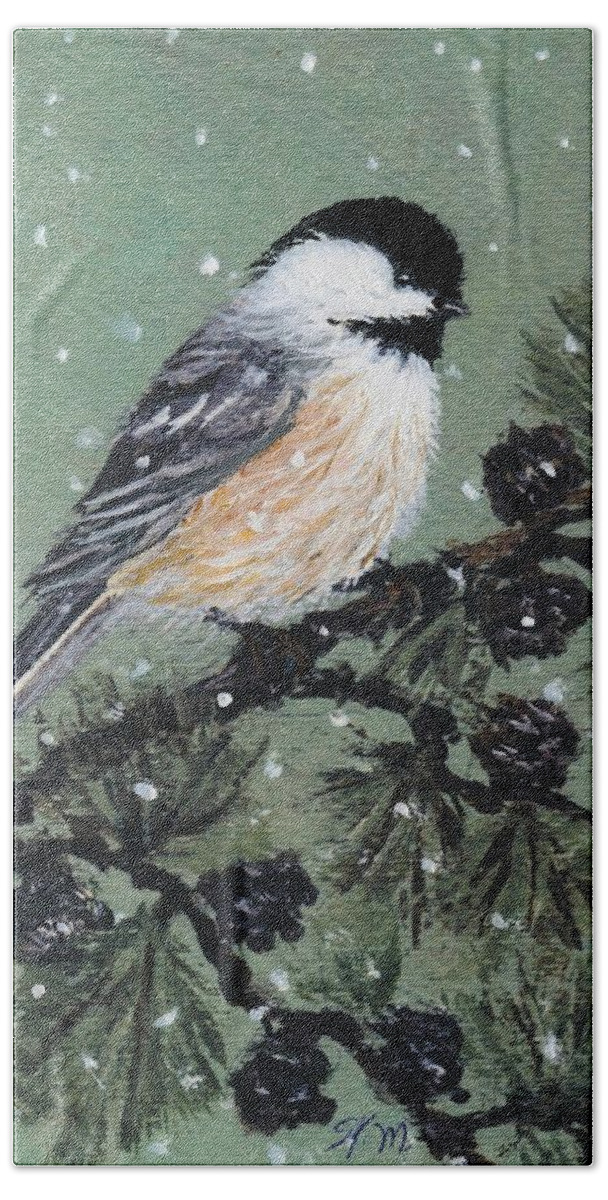 Bird Bath Towel featuring the painting Chickadee Set 16 Bird 1 Detail Print by Kathleen McDermott