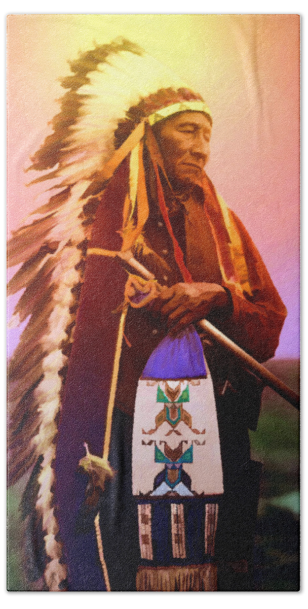 Native American Indians Bath Towel featuring the digital art Chiefton by Rick Wicker