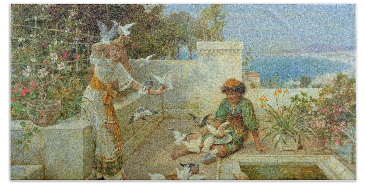 Children Hand Towel featuring the painting Children by the Mediterranean by William Stephen Coleman