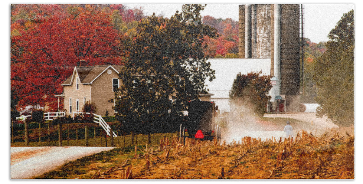 Amish Farm Bath Towel featuring the photograph Church is over Heading home by Randall Branham