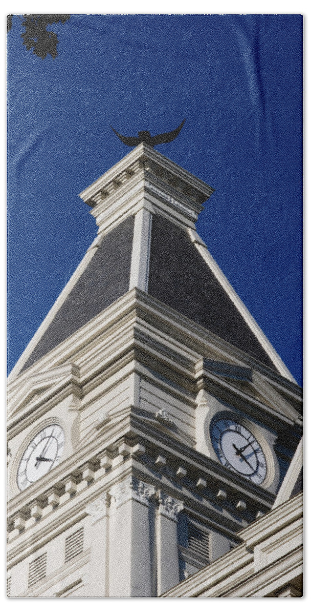 Architecture Bath Towel featuring the photograph Clarksville Historic Courthouse Clock Tower by Ed Gleichman
