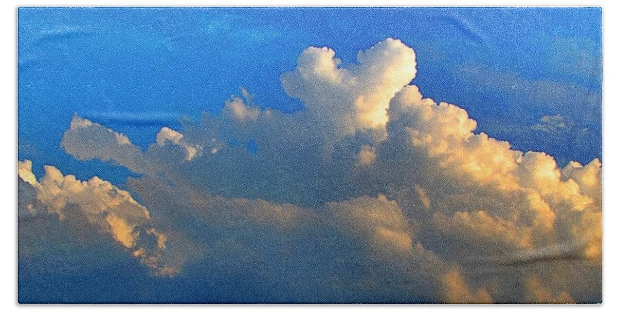 Morning Bath Sheet featuring the photograph A Heart on top of the clouds by Debbie Portwood