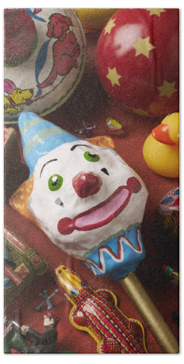 Toys Hand Towel featuring the photograph Clown Rattle And Old Toys by Garry Gay