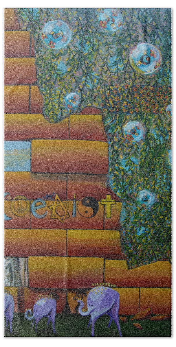 Coexist Bath Towel featuring the painting Coexist by Mindy Huntress