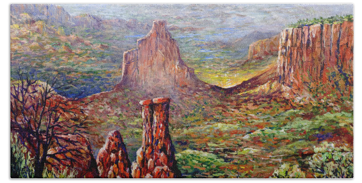 Colorado Bath Towel featuring the painting Colorado National Monument by Lou Ann Bagnall