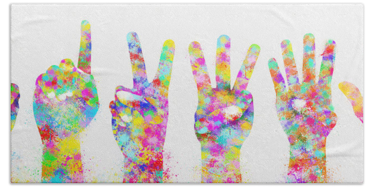 Arm Hand Towel featuring the painting Colorful Painting Of Hands Number 0-5 by Setsiri Silapasuwanchai